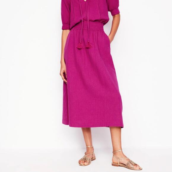 BODEN Double Cloth Smocked Midi Skirt Fuchsia Pink Purple Sz 16/18 {M52} - Picture 1 of 7